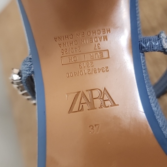 Zara Rhinestone Heeled Denim Sandals size 37 - Picture 8 of 9